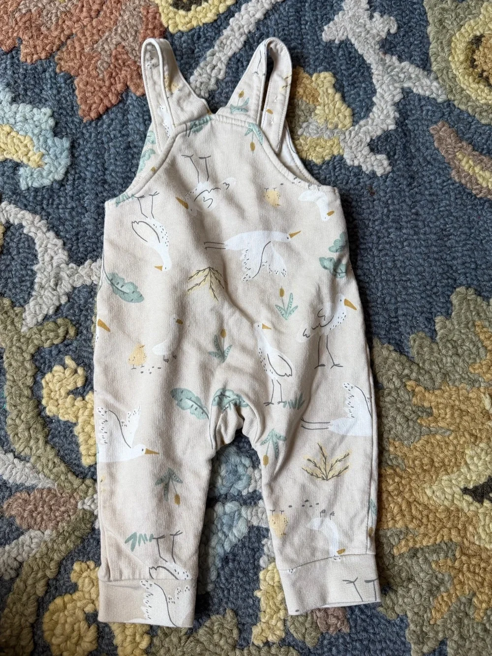Carter's Beige Baby Overalls with Seagull & Leaf Print SZ 6 Months